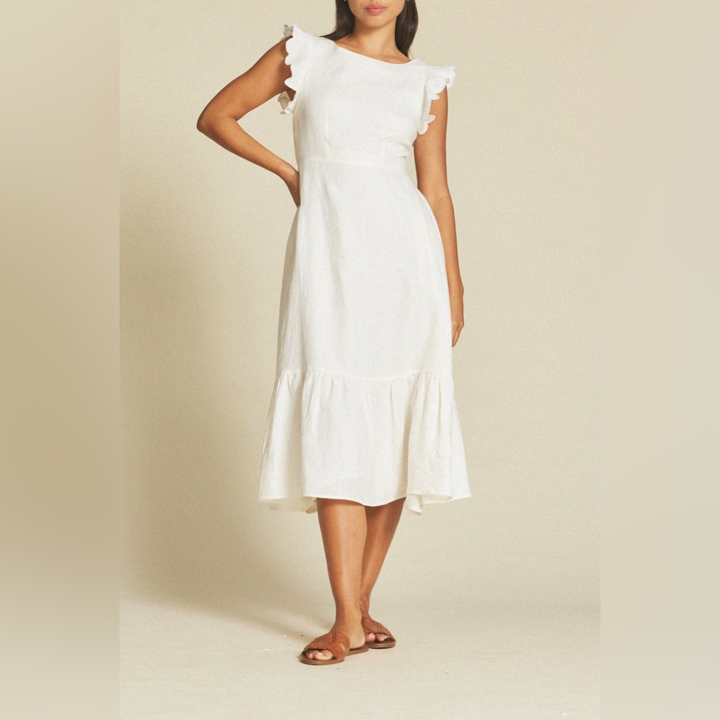 Trovata Birds Of Paradis Rosa Dress 100% Linen Ivory Size M Anthropologie